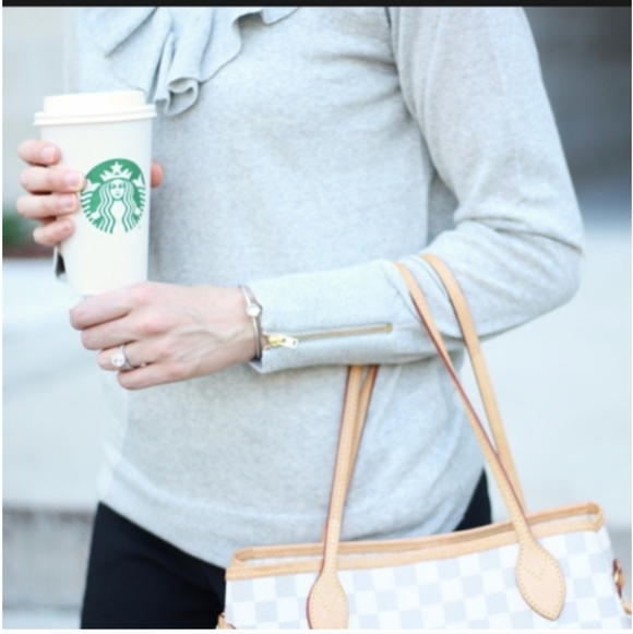 J. Crew Merino Wool Grey Turtleneck Ruffle Sweater Zip Cuffs Size Medium - Picture 15 of 16